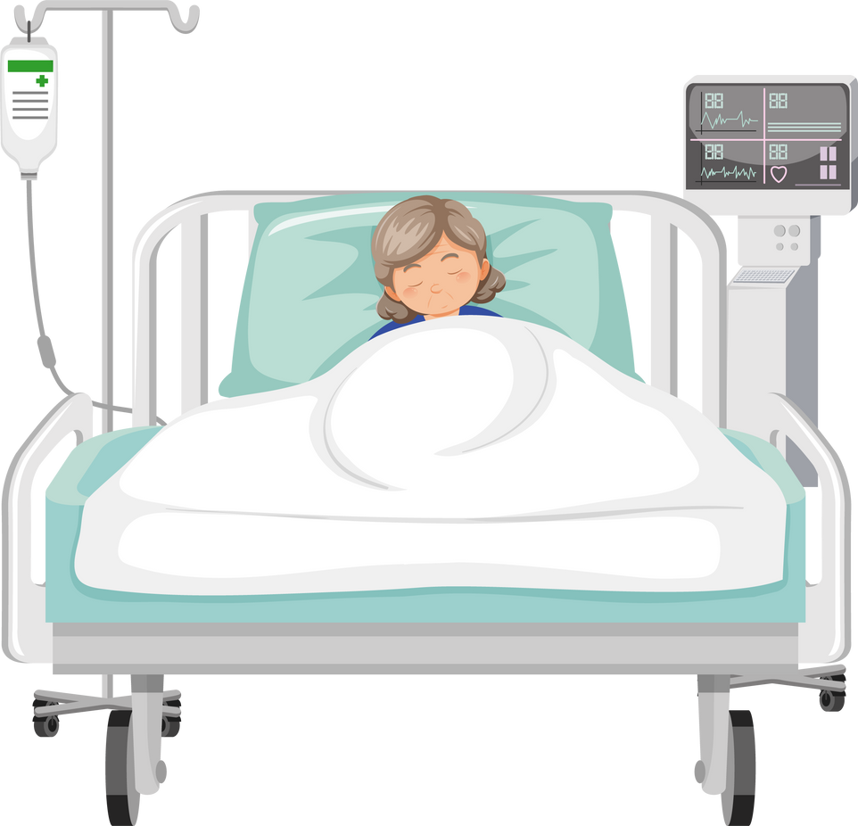 Old Woman Sleeping in Hospital Bed